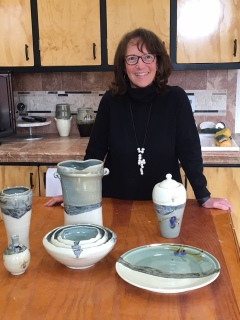Meryl, a longtime Evergreen resident and former owner of The Evergreen Gallery, started creating functional pottery in 1972.  It started as a curiosity and quickly became a passion.     The initial at